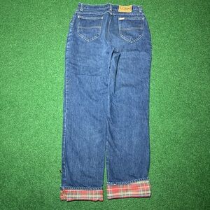 Vintage L.L. Bean Flannel Lined Red Plaid Mens 30x32 Blue Denim Jeans